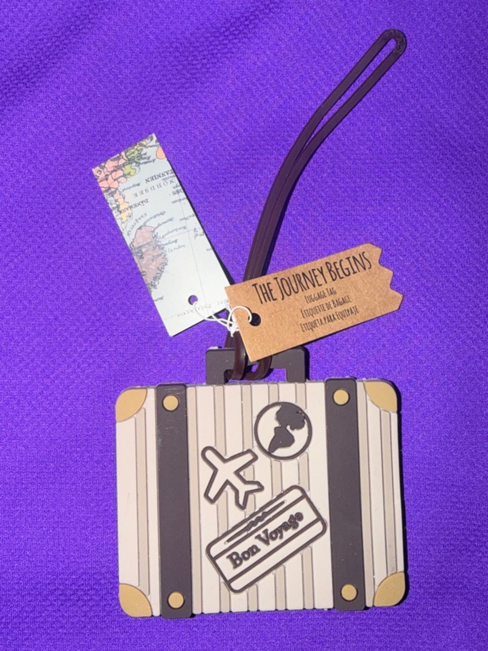 Travel Luggage Tag - Cream & Brown "Bon Voyage"